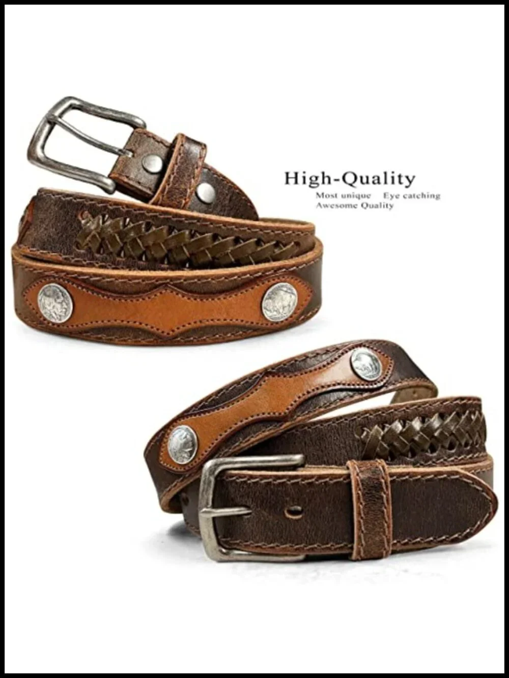 Full Grain Leather Braided Belt 38mm - Hand Laced Western Vintage -